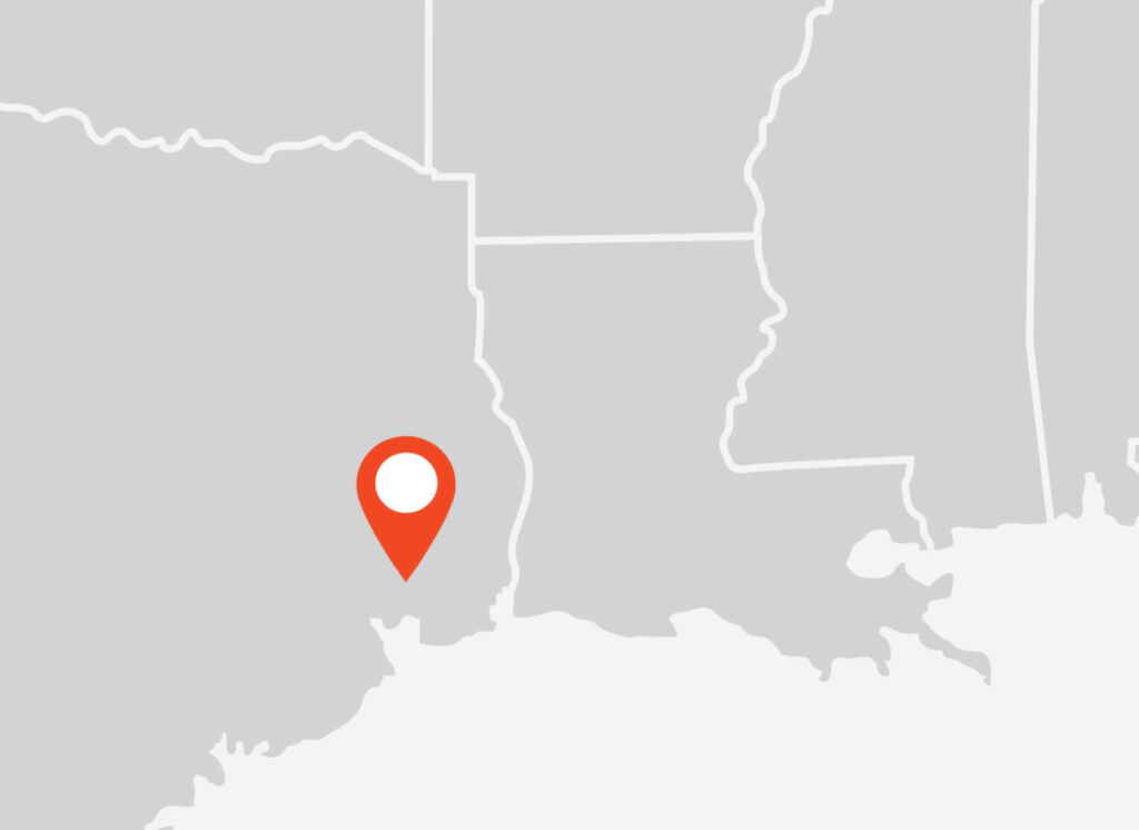 map of southern United States with map marker on Houston